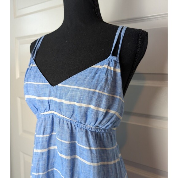 J Crew Size L Linen Maxi Dress Blue Striped Relaxed Beachy Coastal - Picture 3 of 11